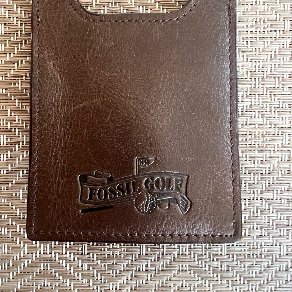 Vintage Fossil Brown Leather Money Clip Card Sleeve